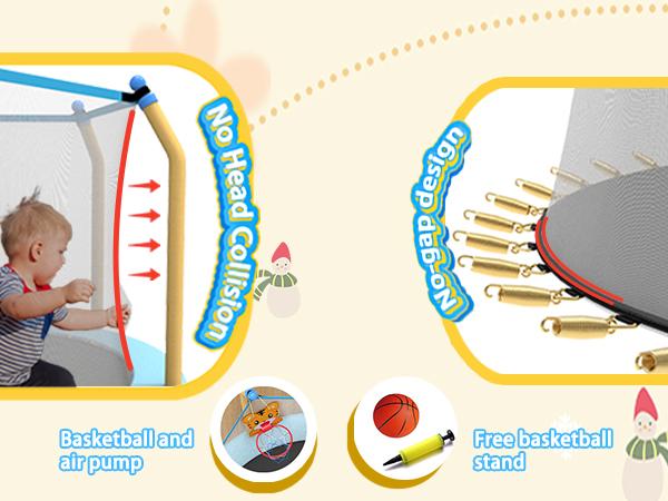 Mersco 55 inch Toddler Trampoline Mini Trampoline for Kids with Enclosure and Basketball Hoop Pink Small Trampoline Gift ，cute girly gifts