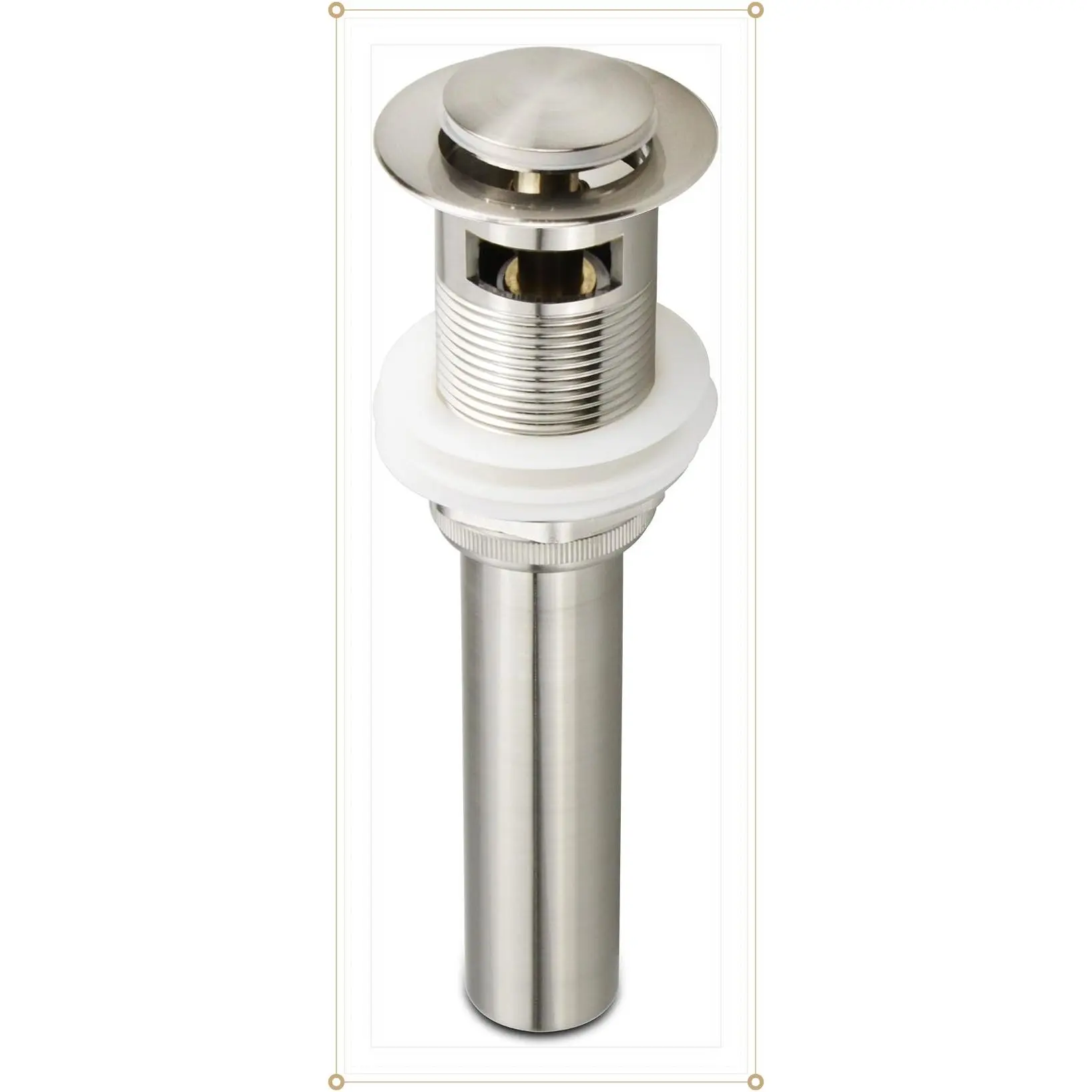 Bathroom Sink Pop Up Drain with Overflow, Small Cap, Brushed Nickel Fits 1.57-2.36 in Sink Openings with a 1-1/4 in Tailpiece; Solid Brass Push-Button Stopper for Sinks with Overflow