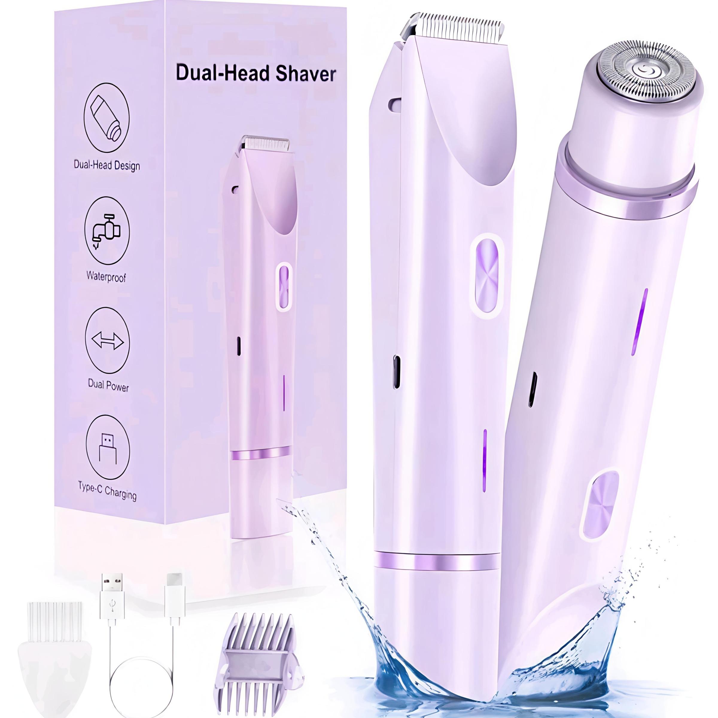 Women's Bikini Trimmer, Underarm Trimmer, Electric Shaver & Razor, Rechargeable 2-In-1 Body and Face Hair Removal, Dual Head Design, Ipx7 Waterproof