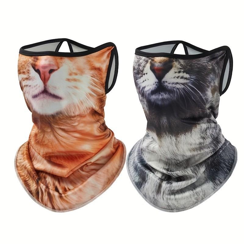 Summer Cycling Motorcycle Sun Protection Face Mask, 3D Animal Cat Design, Breathable Full Face Cover, Hooded Ear Hanging