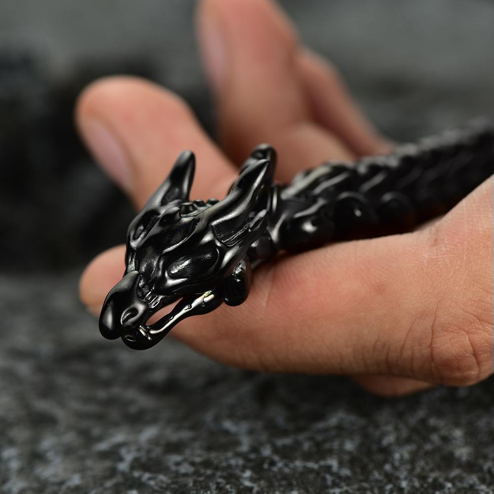 FaithHeart Viking Dragon Head Bracelet Stainless Steel Punk Bracelet