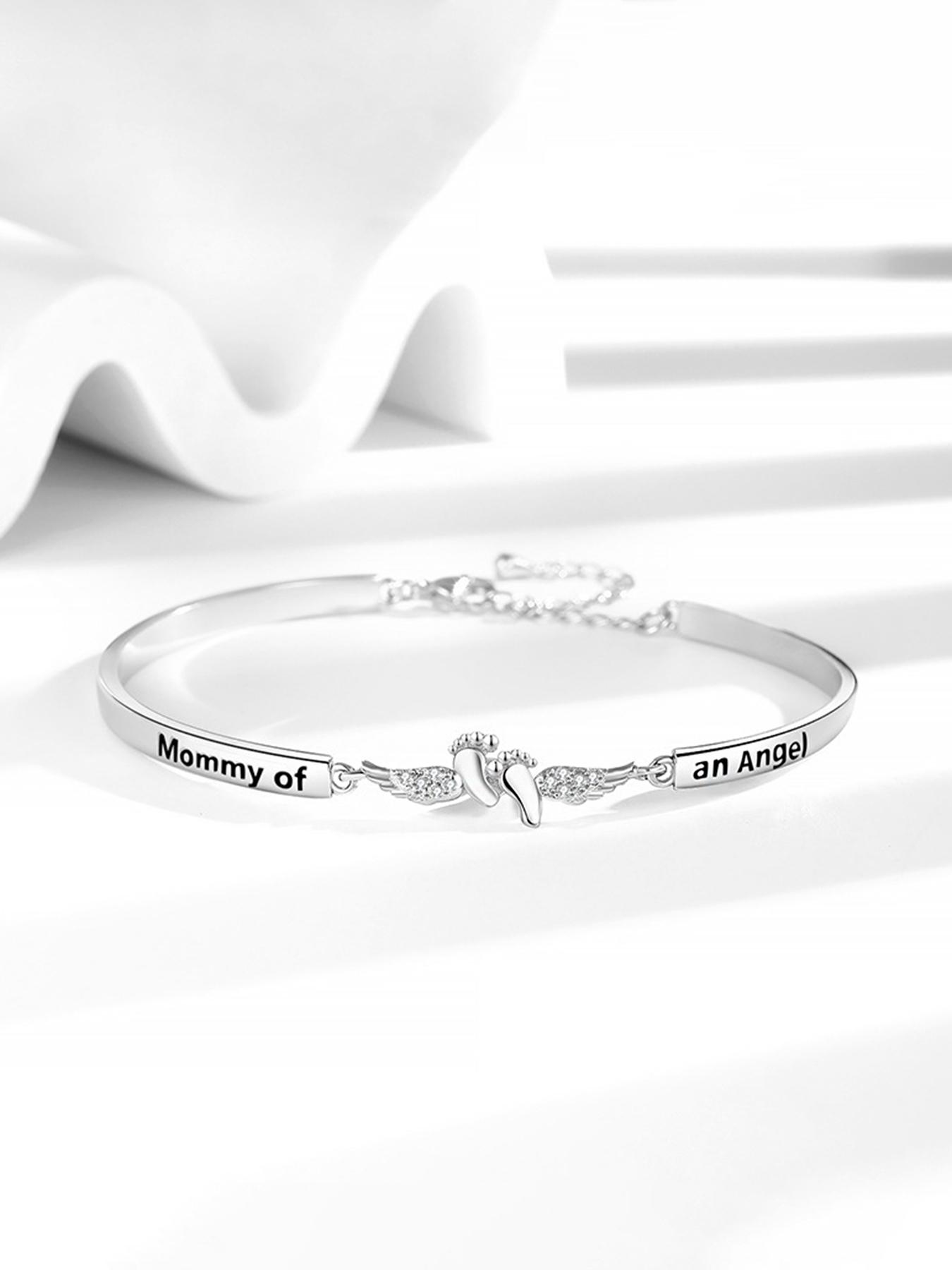 Mother's Day Angel Mom Bracelet, Cute Footprint Ring, Adjustable Infinite Circular Bracelet, Angel Baby Memorial Bracelet - With Angel Wings and Footprints as Remembrance Decorations. A Memorial Gift for the Baby's Death,For the strongest mother.