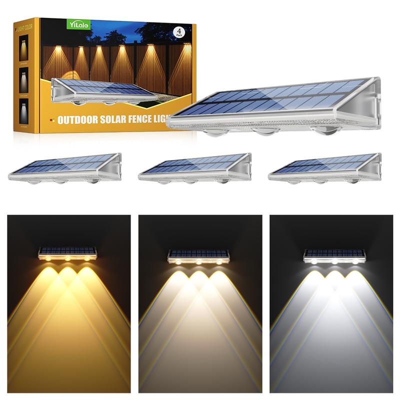 Outdoor Solar Garden Wall Light Fence Lamp, Solar Lights Outdoor, 2/4 Pack LED Solar Charging, Automatic Day Charge Night Light, IP68 Waterproof, 7 Color Options