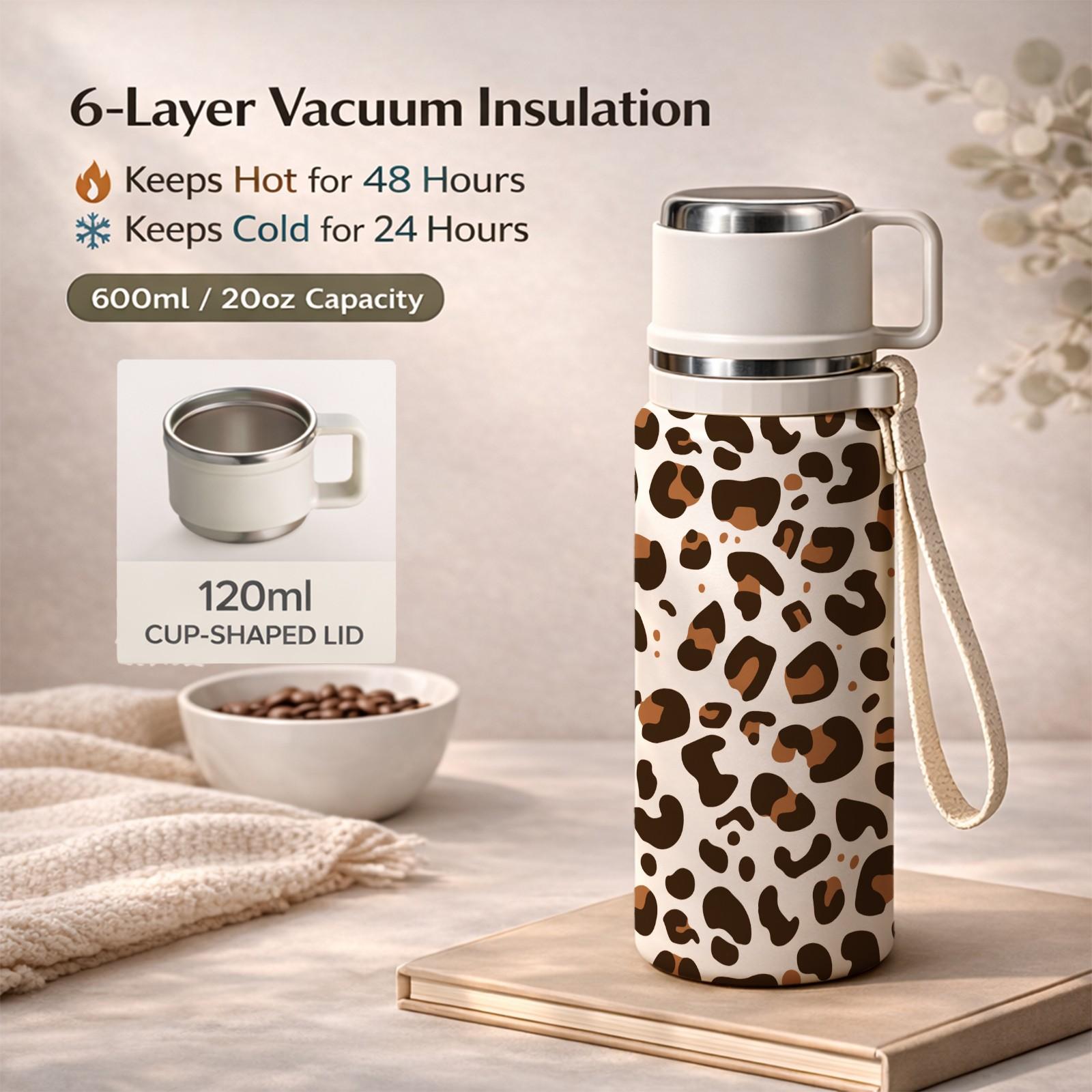 1 Pc Insulated Mug, 600ml Vacuum Cup, Double Wall Thermal Mug, Leak Proof Skinny Tumbler With Handle And Strap, 24 Hours Hot 48 Hours Cold, Portable Travel Mug For Coffee Tea Water, Gift For Women Men Holiday Daily Use
