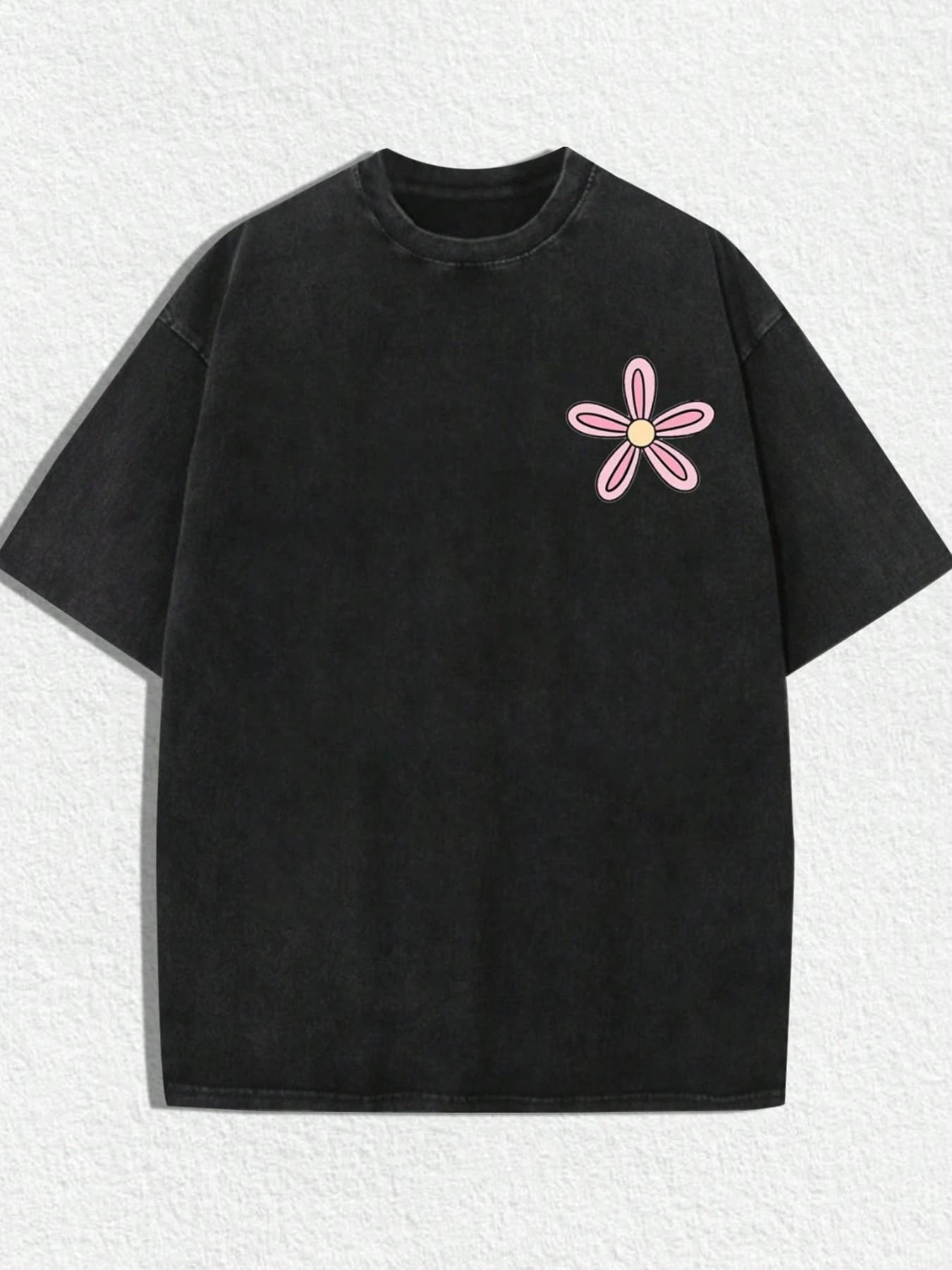 Jesus & Coffee Print Unisex T-Shirt, Cute Floral Coffee Pattern, Loose Fit Washed Casual Top, Christian Faith Street Style, 2026 New Arrival