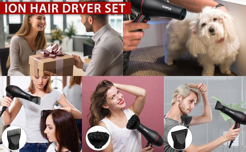 21 Counts Lightweight Ionic Hair Dryer Kit for Women and Men - Low Noise, 1800W Professional Blow Dryer for Smooth Keratin Serum Concentrator