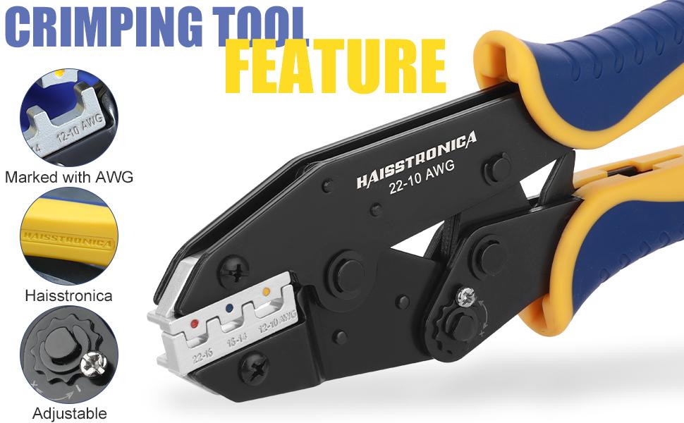 haisstronica Crimping Tool For Heat Shrink Connectors-AWG 22-10 Ratchet Wire Terminal Crimper-Ratcheting Crimper Tools-Available For Insulated Nylon Connectors and Electrical Wire Connectors HS-8327,Father's Day Gift