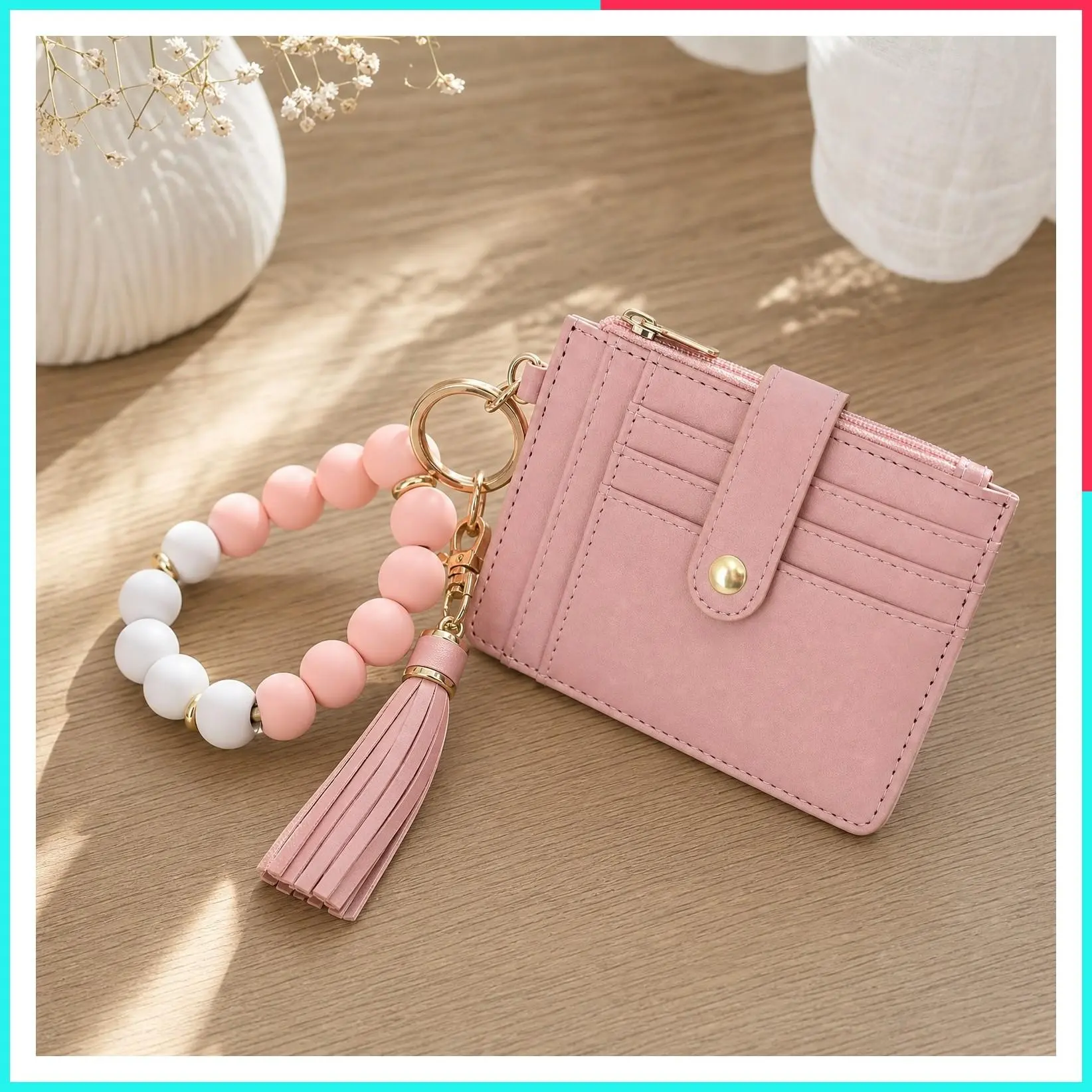 Women's Silicone Bracelet Wallet Keychain Wristlet Card Holder with Zipper Pocket, Slim RFID Blocking
