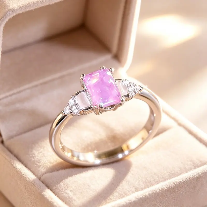 Rectangular Center Stone Statement Engagement Rings for Women, Side Accent Stone Promise Rings for Valentine Christmas Wedding Proposal Daily Wear
