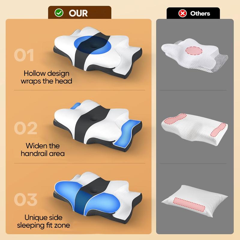 Sleep guru-recommended neck pillow, side sleeper pillow, contoured memory foam pillow for back and stomach sleepers, two height options, zoned contour design