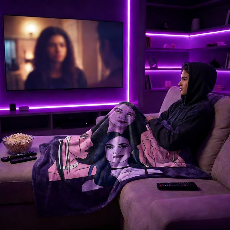 Euphoria Main Characters Fleece Blanket - Retro Neon Portrait Design, Ultra-Soft Plush Throw for Trendy Home Decor & TV Show Fans, Perfect Gift for Daughters, Sons, or Your Beloved