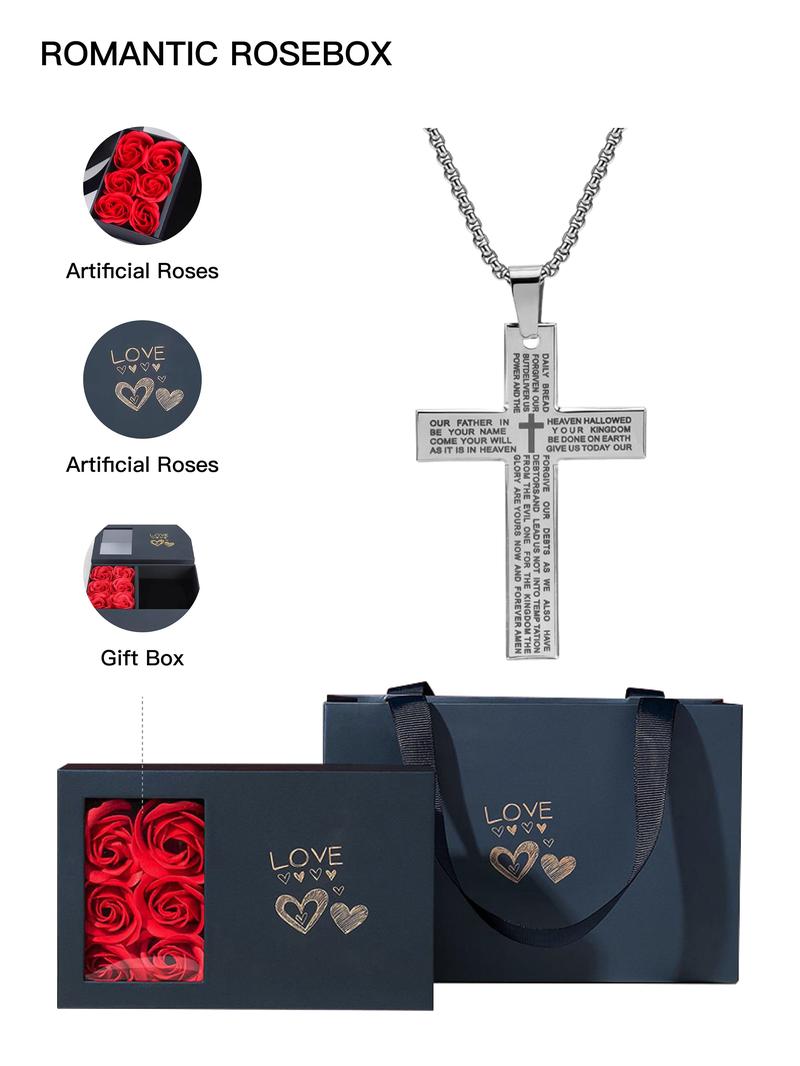 Stainless Steel Cross Pendant Necklace with Bible Verse Engraving, Unisex Jewelry with 24 Inch Chain, Perfect Gift for Any Occasion