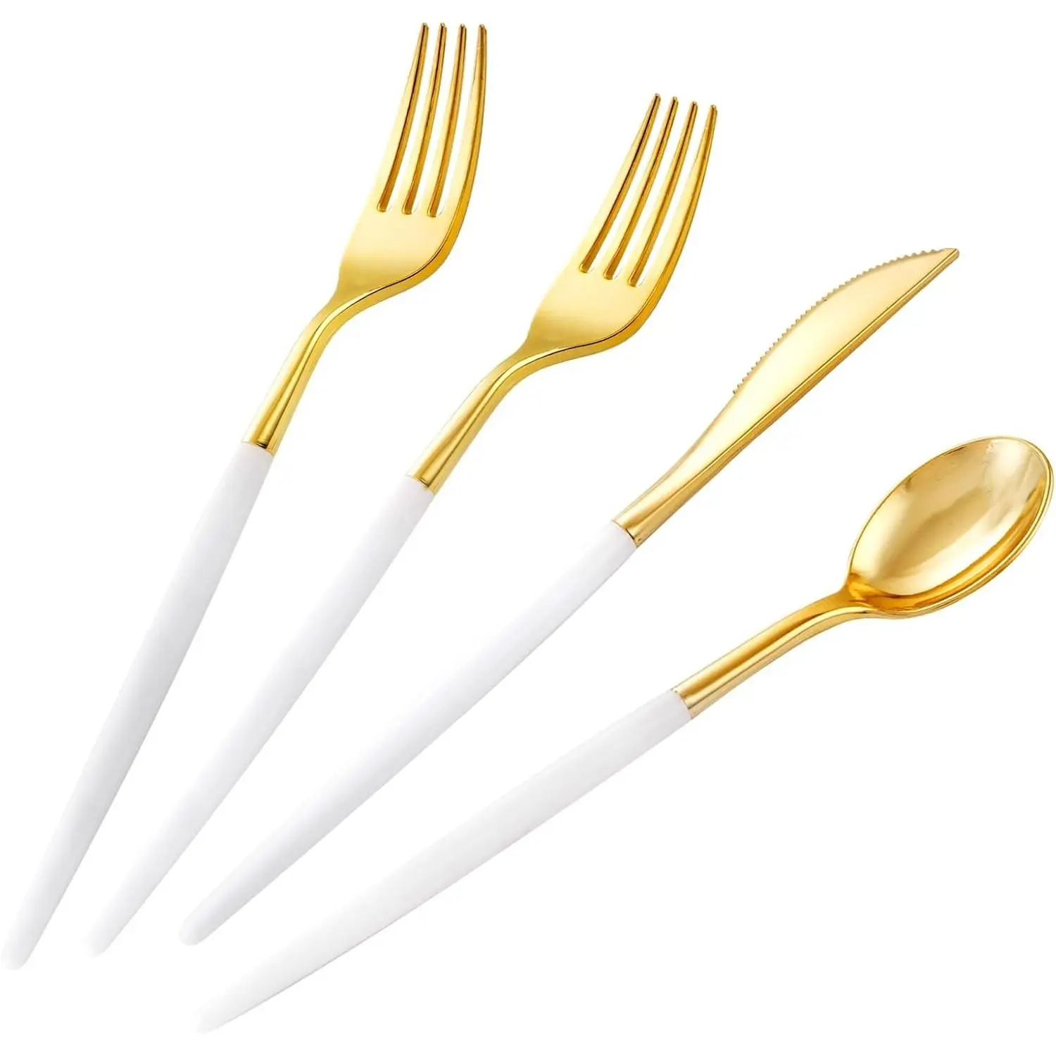 160Pcs White Gold Plastic Silverware Set, Disposable Gold Cutlery with 80 Forks, 40 Knives and 40 Spoons, Heavy Duty Utensils for Party, Wedding and Dinner