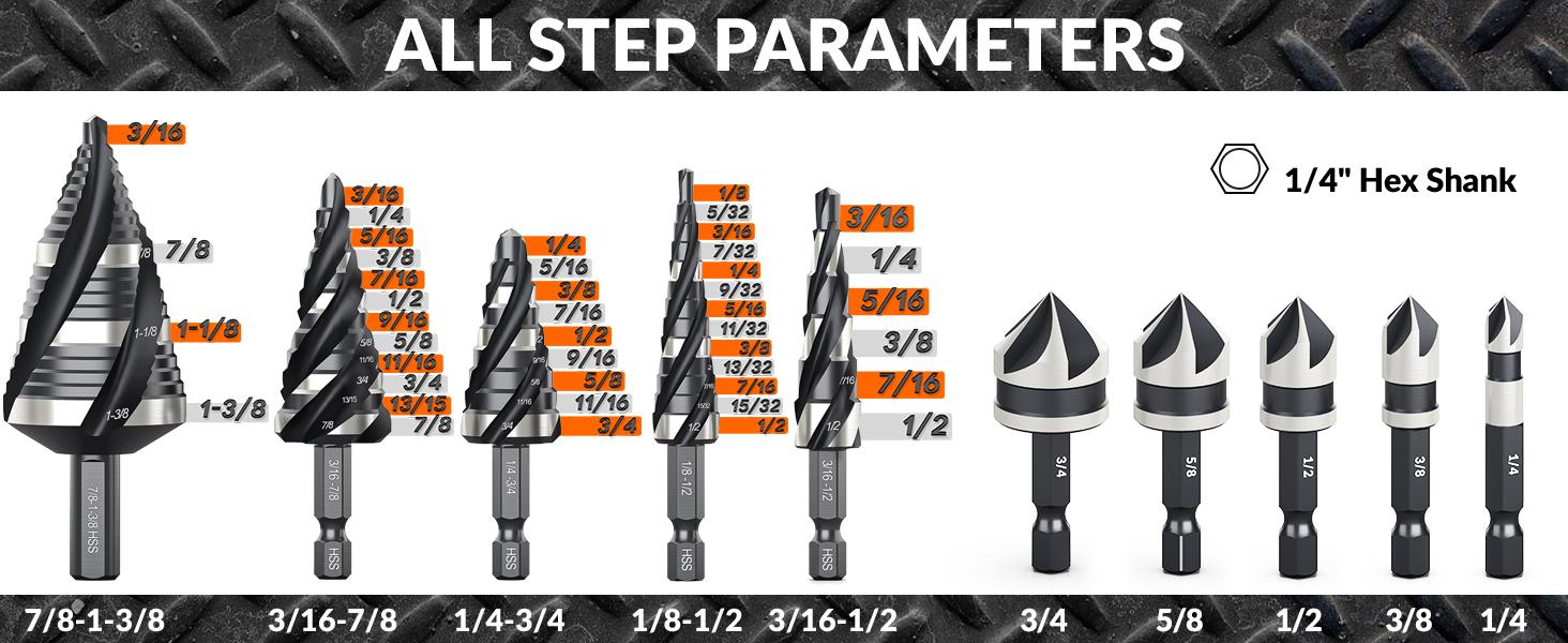 THINKWORK 10-Piece Nitrided HSS Step Drill Bit Set & Countersink Bits for Metal Aluminum Wood Plastic High Quality DIY Home Projects THINKWORK 10-Piece Nitrided HSS Step Drill Bit Set & Countersink Bits for Metal Aluminum Wood Plastic High Quality DIY Home Projects