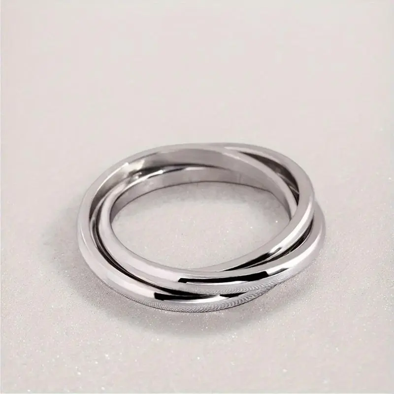 Stainless Steel Three-Row Rolling Lock Ring High Polish Rings for Women and Men, Each Ring Width 1.8mm