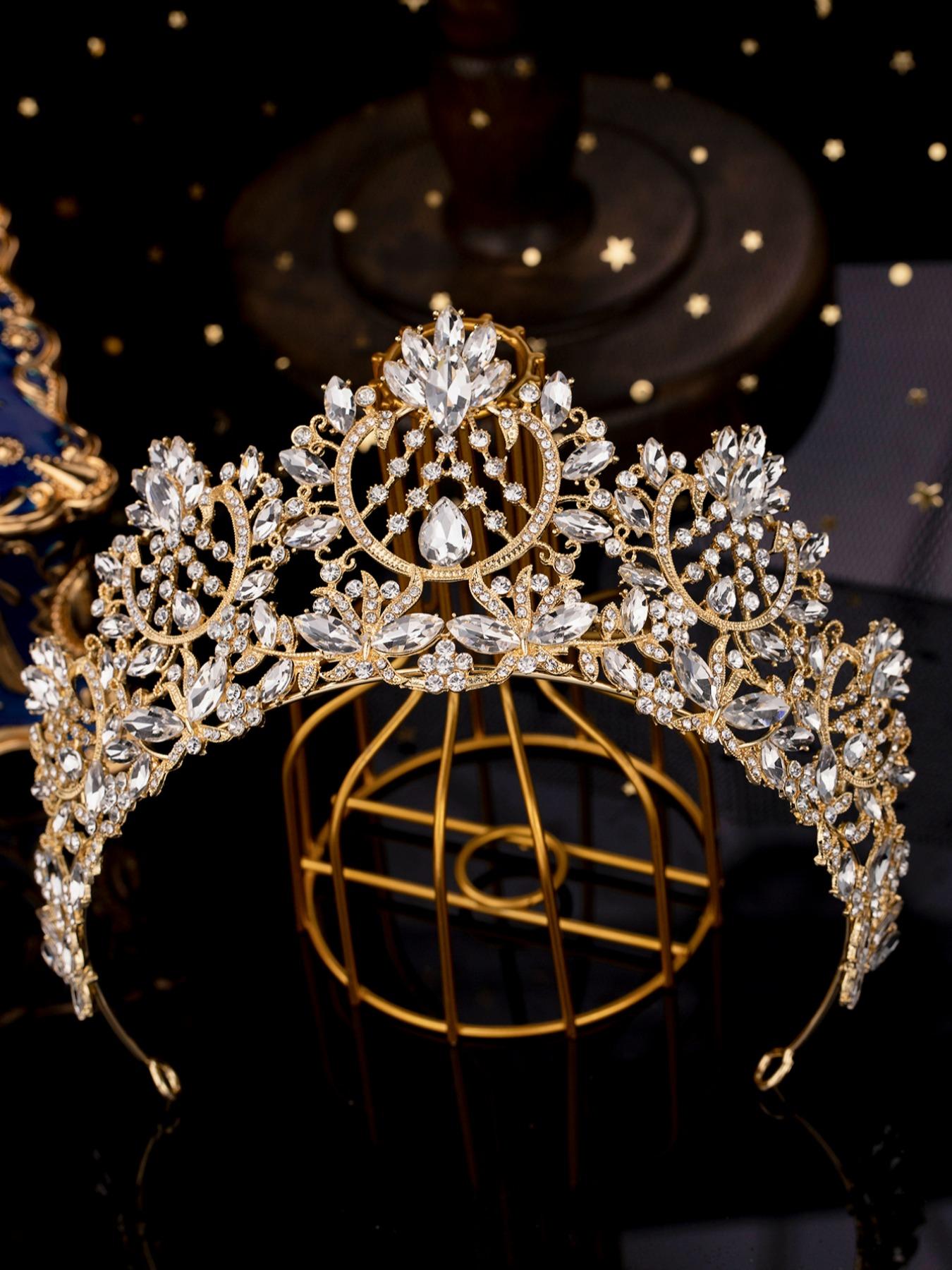 Baroque Vintage Crown Tiaras, Court Style Rhinestone Bridal 