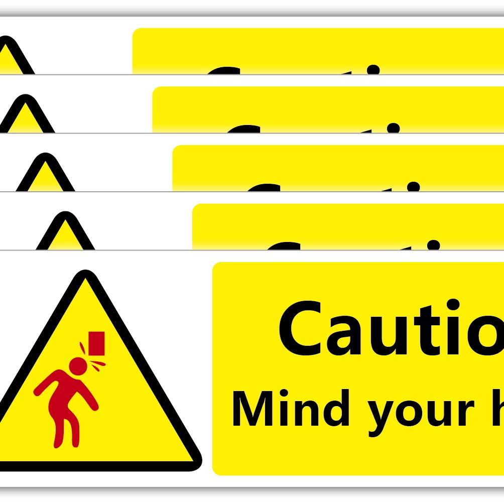 5pcs Safety Warning Stickers, Background Text, Self-Adhesive Collision Prevention Labels, Waterproof Pet Material