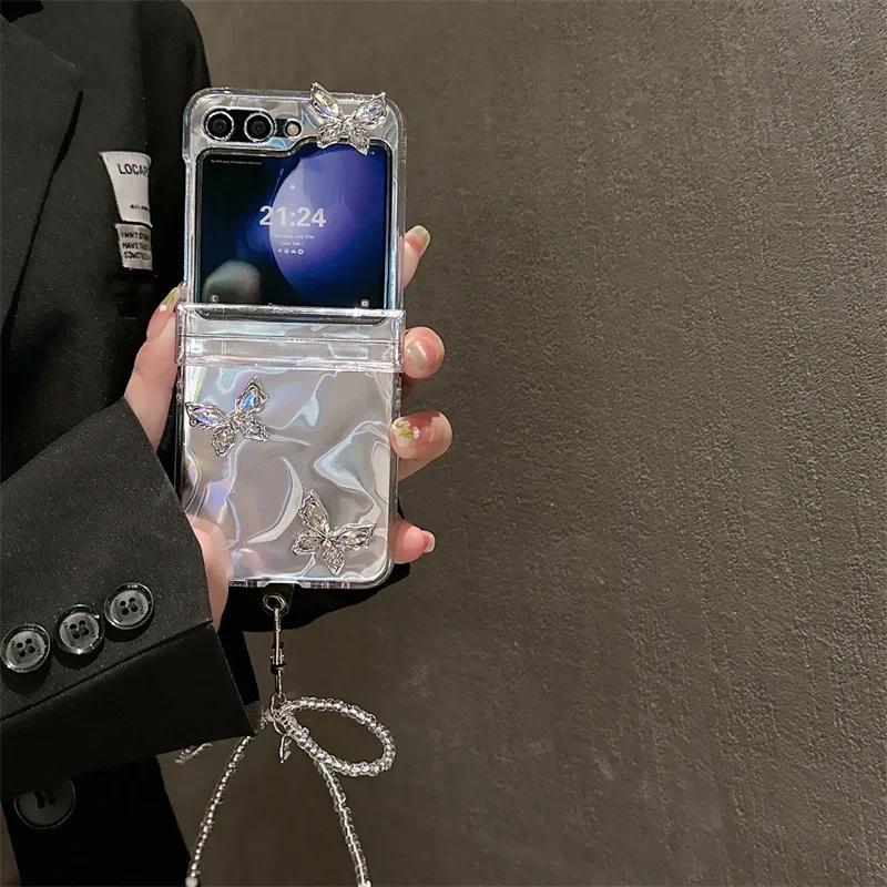 Butterfly Bowknot Phone Case For Samsung Galaxy Z Flip 7 6 5 4 Protective Back Cover For ZFlip5 ZFlip6 ZFlip7 Case Shell