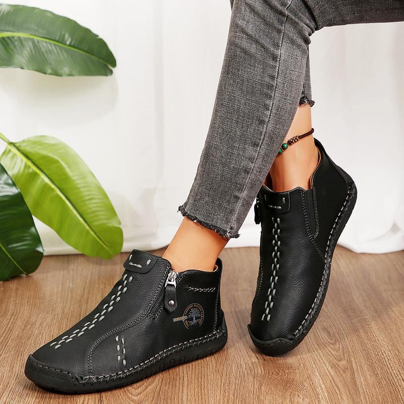 Women's Short Boots Fashion Side Zipper Design Classic Workwear Style Slip Resistant Durable Casual Boots. Girl Walking Shoes Comfort Dark Green Springfresh