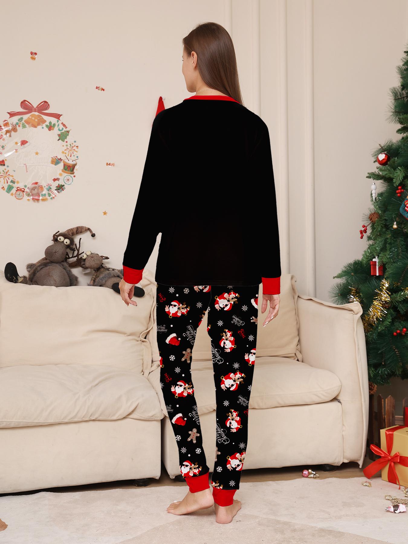 Matching Family Christmas Long Sleeve Pajama Set, Matching Outfits for Adults & Kids, Color Block Cuffed Loungewear, Couple & Family Matching Sleepwear, Color Contrast Raglan Sleeve Xmas Family PJs, Soft Comfy Home Wear for Families of 3 or 4