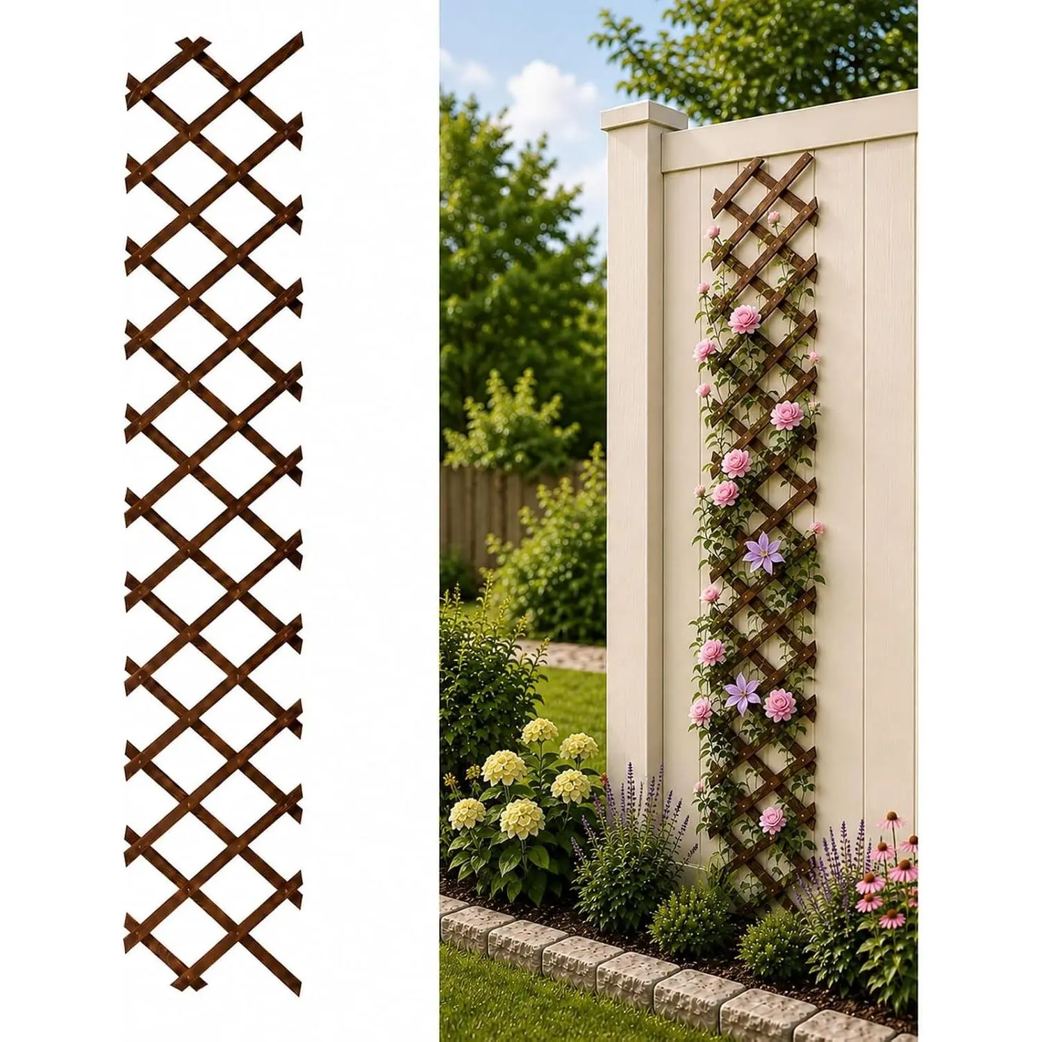 Expandable Garden Trellis, 13" x 68" Trellis for Climbing Plants Outdoor, Wooden Lattice Fence Wall Panel Lattice Panels for Outside, for Climbing Plants Vine Ivy Rose Cucumbers Clematis (1PCS)