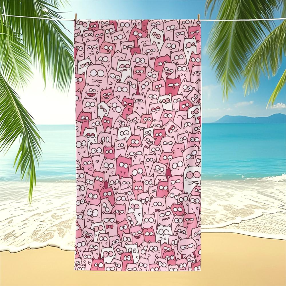 Cute Cartoon Cat Beach Towel, Trendy and Cool Print Design, Lightweight and Quick-Drying Towel, Suitable for Teens, Adults, and Children for Poolside, Vacation, Travel, and Outdoor Summer Use. Lightweight and Quick-Drying