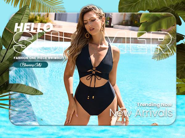 Blooming Jelly Cutout Crisscross Back Swimwear Womens Sexy V Neck Drawstring One Piece Swimsuit #Springtok