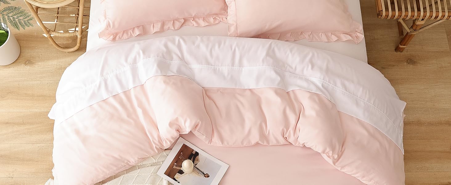 Blush Pink Comforter Set King – Soft Microfiber, Lightweight All Season Bedding, Ruffle, Breathable Set with 2 Pillow Shams, Machine Washable