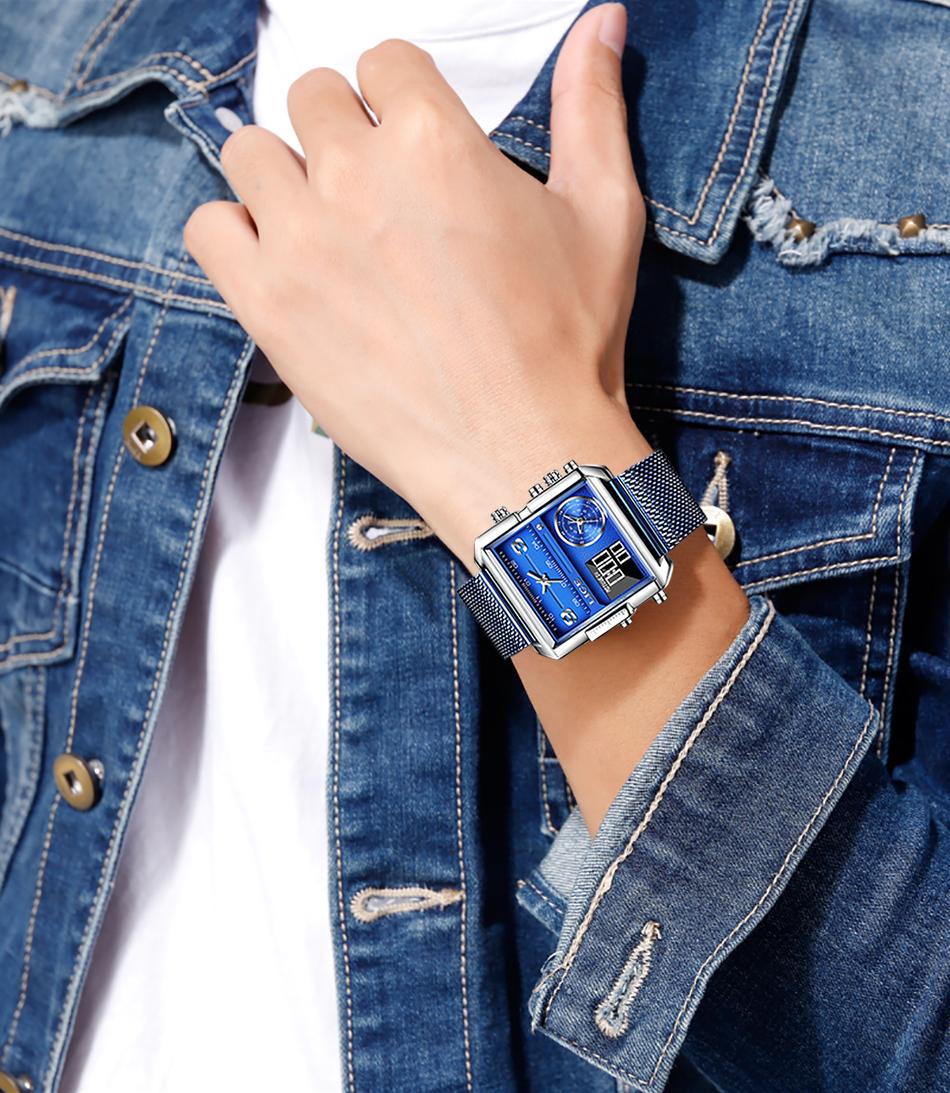 LIGE Men's Square Watch – Multifunctional Dial, 30M Water-Resistant, Luminous，Outdoorfun Fathersdaygift