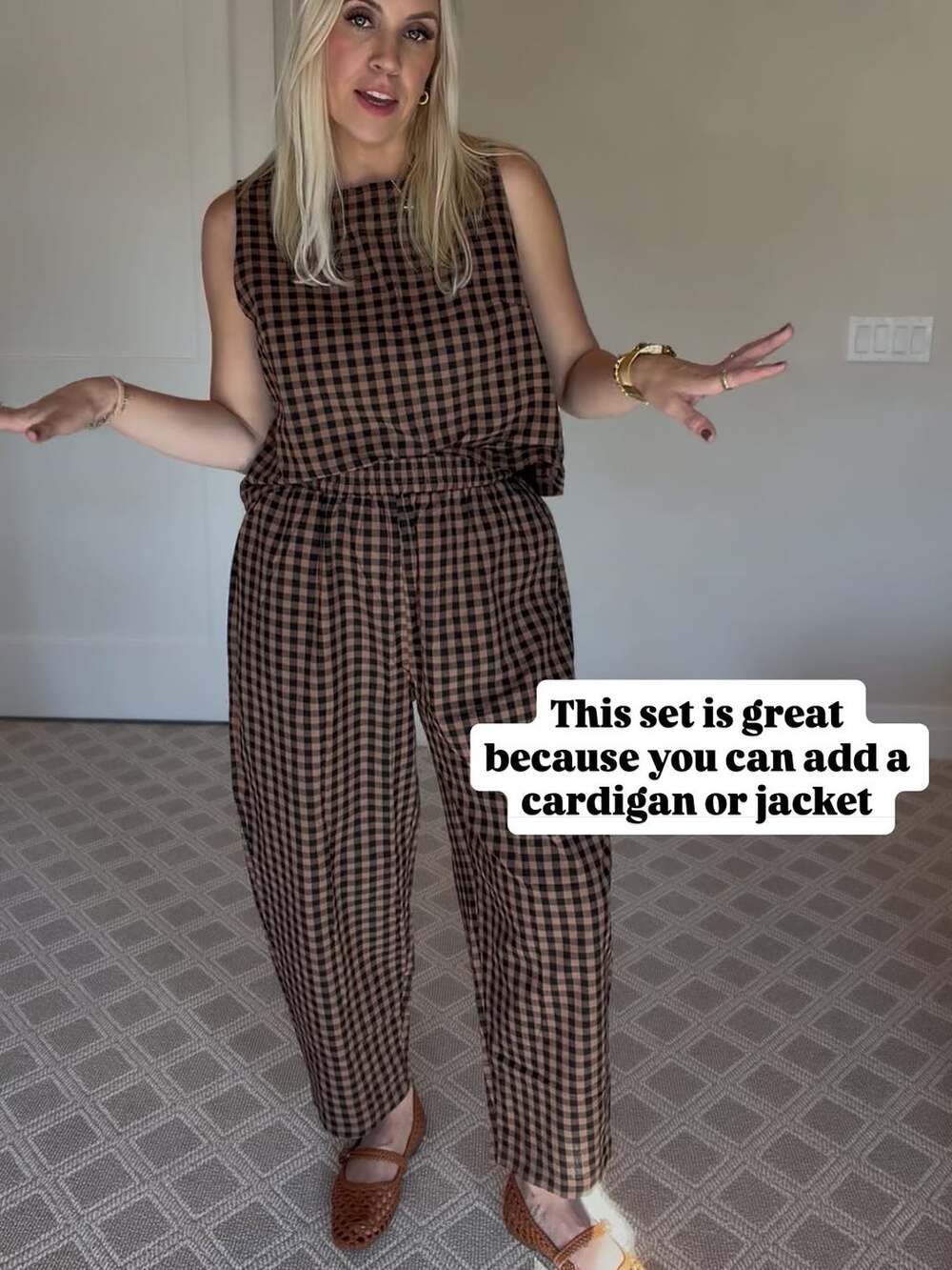 Summer New Women's 2 Piece Set Suits Cotton Plaid Crop Top Sleeveless Loose Fit Pocket Nine-Tenths Pants, Beach Vacation Casual Daily Wear