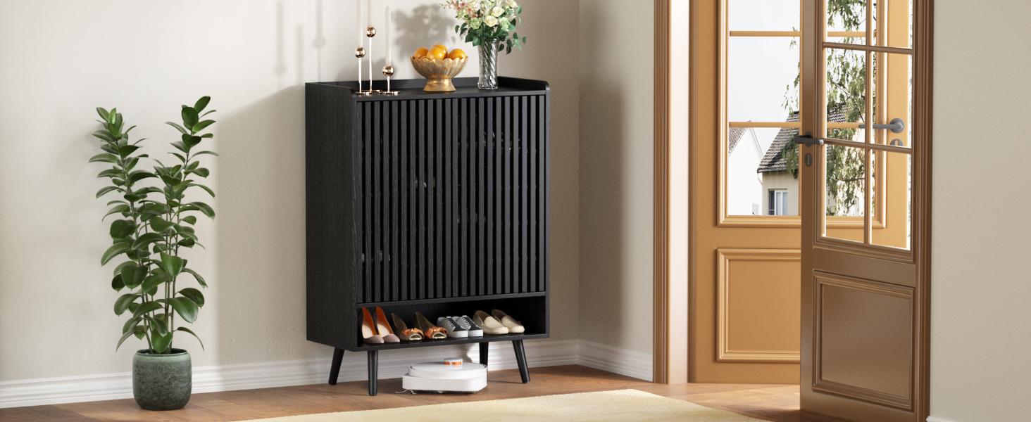 Vabches 6-Tier Shoe Cabinet with Grille Doors, Large Wooden Shoe Storage Cabinet with Adjustable Shelves, Mid-Centery Freestanding Shoe Organizer Cabinet for Entryway, Hallway Vabches 6-Tier Shoe Cabinet with Grille Doors, Large Wooden Shoe Storage Cabinet with Adjustable Shelves, Mid-Centery Freestanding Shoe Organizer Cabinet for Entryway, Hallway