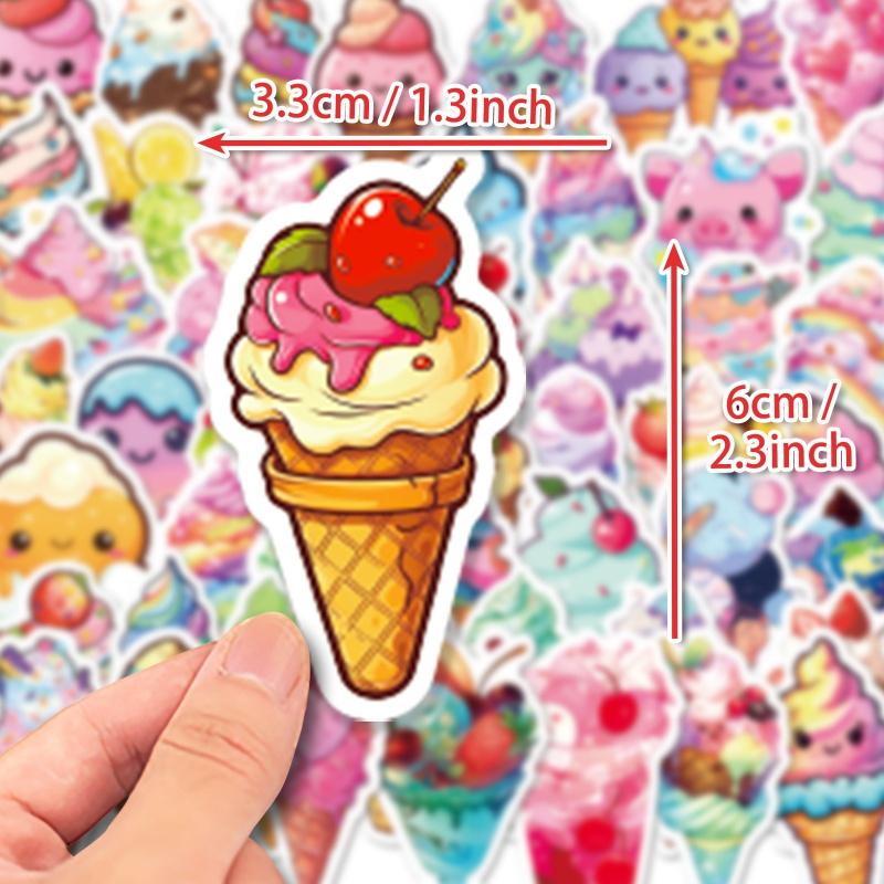 50 sheets colorful ice cream cone stickers, featuring an Instagram-inspired summer theme, showcasing cute designs of chocolate ice cream cones and graffiti-style stickers