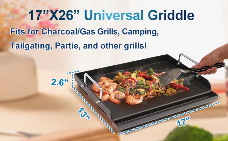 Elf Grill 25"x16" Nonstick Flat Top Griddle Universal for Gas Stove Grills Outdoorfun Compatible with Stainless Steel Utensils Prevent Sticking Elf Grill 25"x16" Nonstick Flat Top Griddle Universal for Gas Stove Grills Outdoorfun Compatible with Stainless Steel Utensils Prevent Sticking