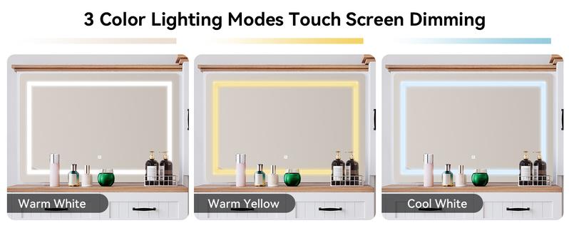 Yitahome Farmhouse Vanity, Makeup Desk with Adjustable Lighted Mirror, Charging Station, Drawers, Cabinets, and Adjustable Shelves, Modern Vanity Desk with Stool