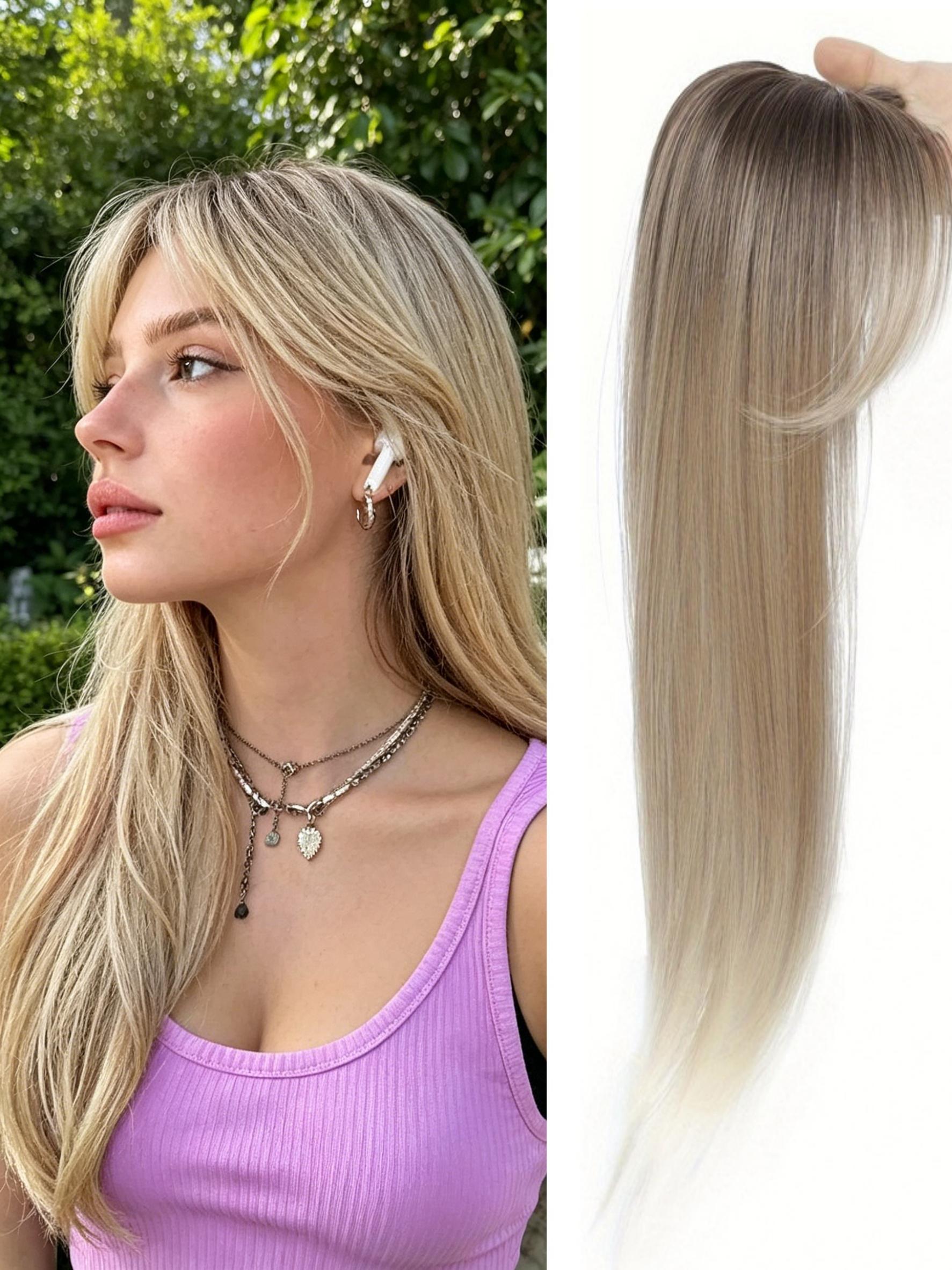 ✨Fresh Summer Beach Dark Chestnut Straight Clip-In Topper, Premium Kanekalon Synthetic Hair With Soft Layered Curtain Bangs, Seamlessly Mask Sparse Scalp, Ideal For Seaside Trips & Simple Daily Looks