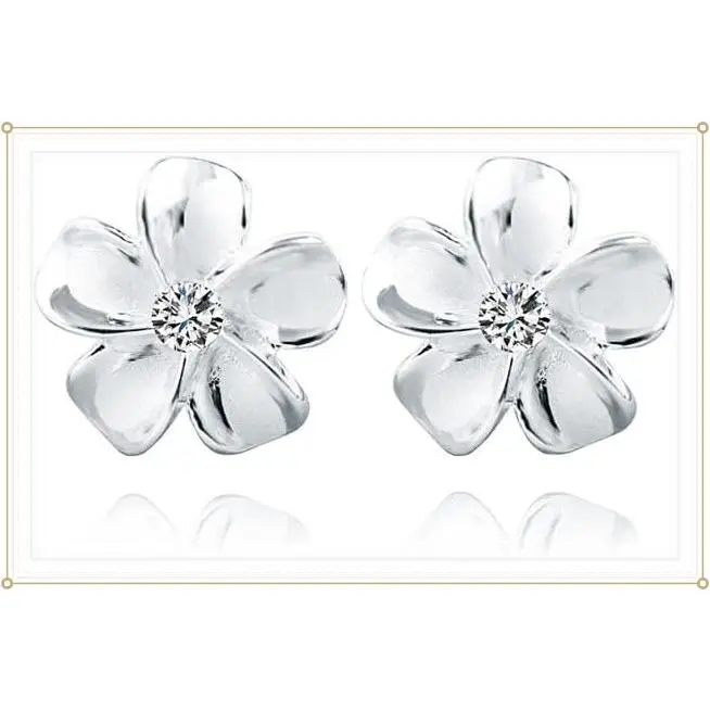 Solid 925 Sterling Silver Plumeria Flower Stud Earrings for Women Teen Girls Crystal Flower Stud EarringsGift
