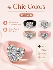 1PC Heart Shape CZ Silicone Ring, Trendy Western Chic Jewelry, Big Sparkle Gemstone, Rose Gold Tone Claw Setting, Soft Wide Band, Lightweight Statement Ring, Stackable Accessory, US Size 8, For Daily Outfit, Party Look, Birthday Gift, Fashion Gift