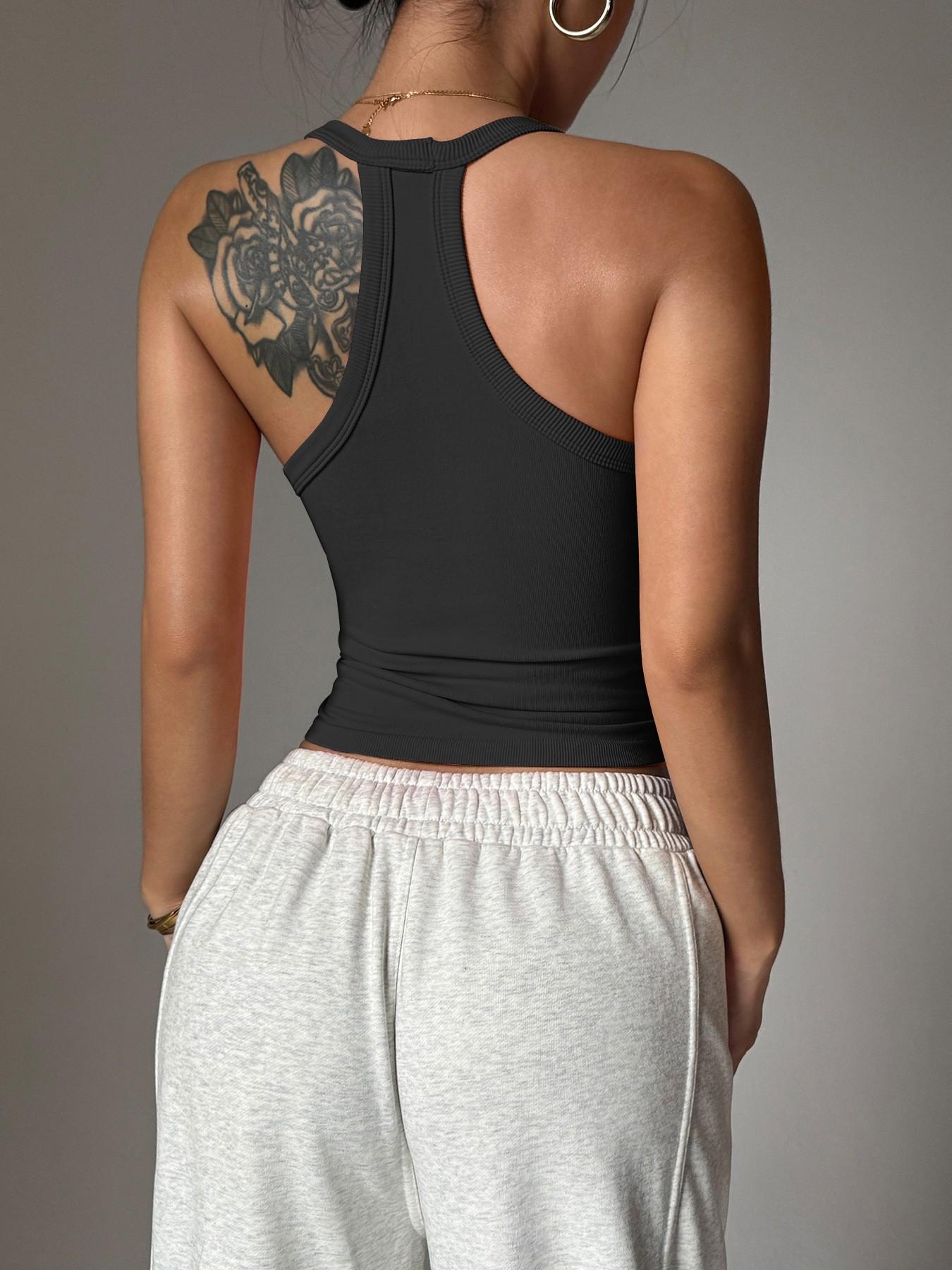 Women's Seamless Sporty Casual Tank Top, V-Neck Design, Sleeveless, Fitted, Plain Pattern, Ideal for Gym, Running, Yoga