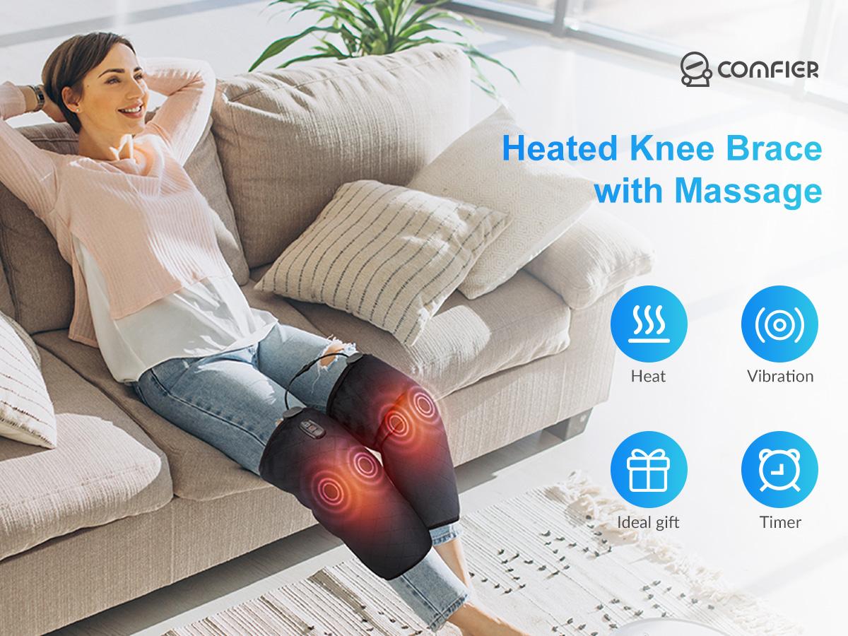 COMFIER Christmas Gifts for Dad, Men, Heated Knee Massager with Vibration, FSA Eligible HSA, Graphene Heating Knee Wrap with 5 Modes, Adjustable for Larger Legs, Home or Post-Workout Comfort