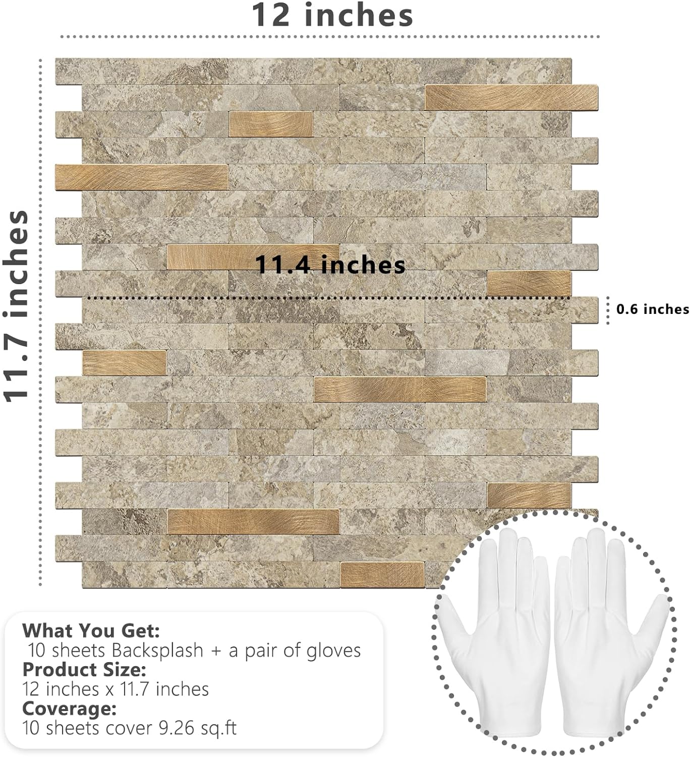 STICKGOO 10PCS Peel and Stick Backsplash, Stick on Backsplash for Kitchen/Bathroom, PVC Mixed Metal Gold Self Adhesive Wall Tiles Decorative Wallpaper