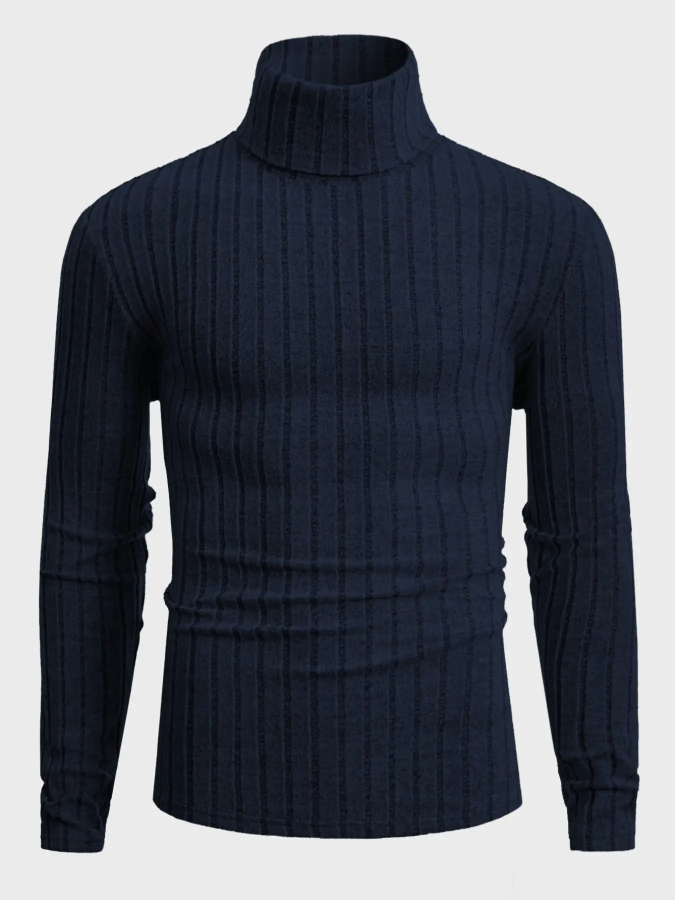 Men's Turtleneck Long Sleeve Sweater, Vertical Striped Slim Fit, Ribbed Knit Pullover, Casual Stretch Base Layer Tops, Fall & Winter