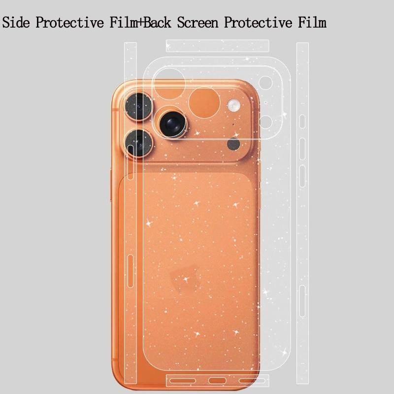 2-Pack Glitter Dot Design Back Screen Protector + Side Sticker Film for iPhone 17 Pro Max/17 Pro, Transparent Sparkle Back Screen Protection Accessories