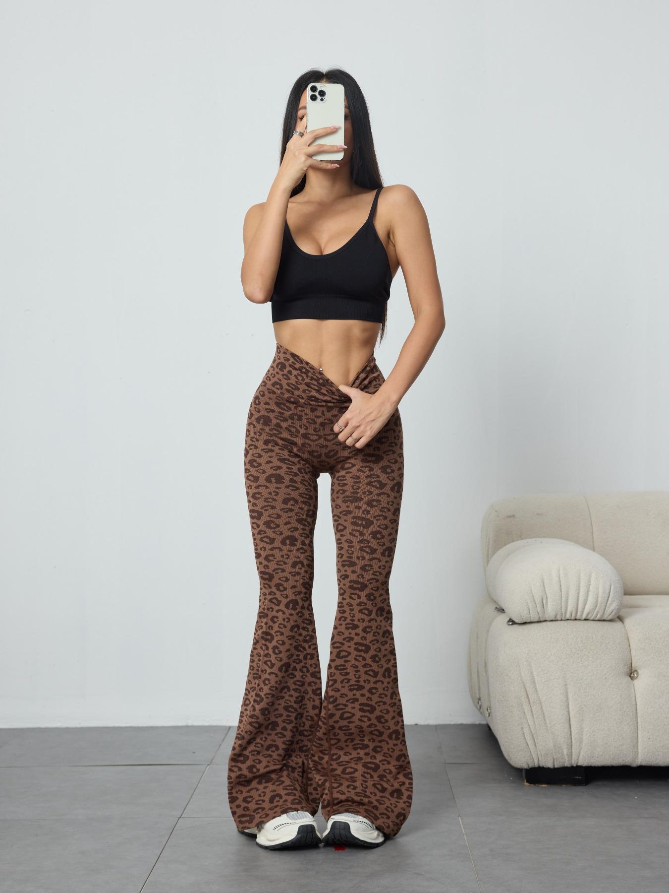 Women's Leopard Print Seamless Knit Yoga Pants, Gym Workout Leggings, High Waisted Butt Lifting Control, Sporty Casual Fashion, All Seasons Wear