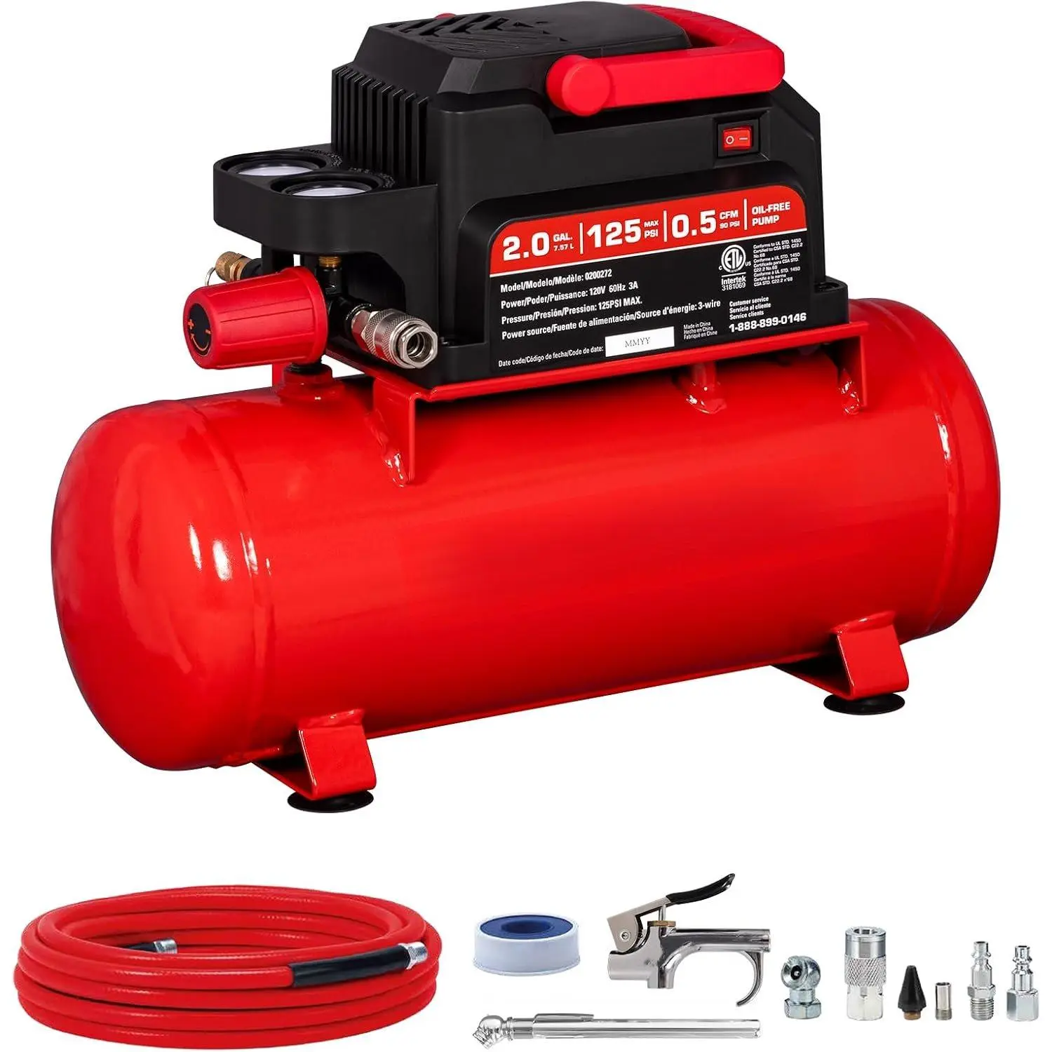 Air Compressor, 2 Gallon Portable Air Compressor 125 PSI Oil-Free Light Weight with 10 count Accessory Kit