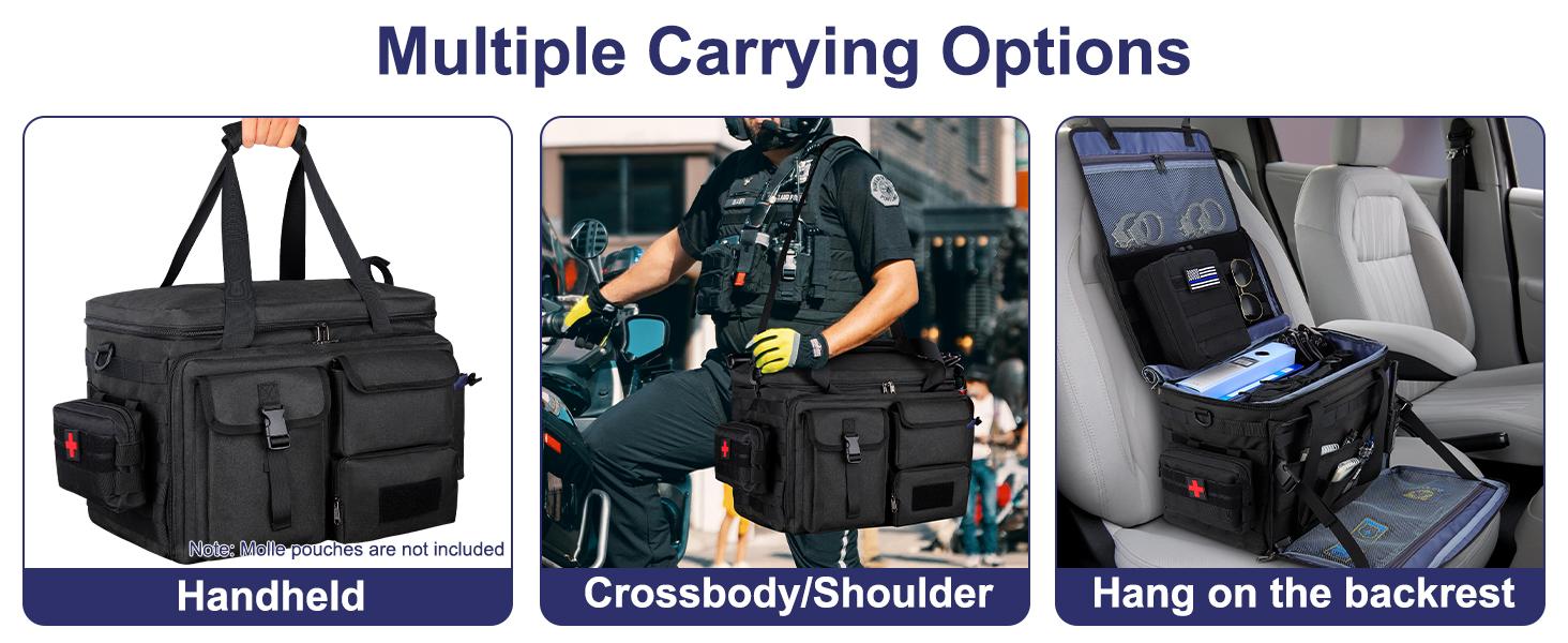 Patrol Bag Law Enforcement Police Gear Bag, Car Front Seat Organizer Tactical Officer Duty Bags, Police Car Accessories for Passenger Seat, Multiple Compartment Molle Webbing Removable Shoulder Strap