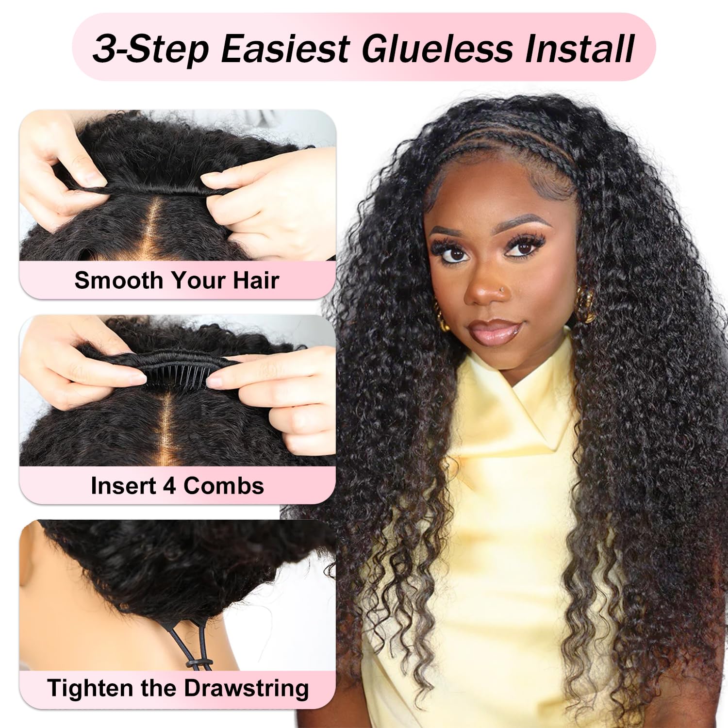 Bling Hair Glueless Wigs Human Hair Half Wig Upgrade 3 IN 1 Half Wig With Drawstring Seamless Clip Ins Flip Over Kinky Curly Human Hair No Glue No Lace Wig For Women 200% Density #halfwigtok #TikTokShopFallDealsForYou #TikTokShopHolidayHaul