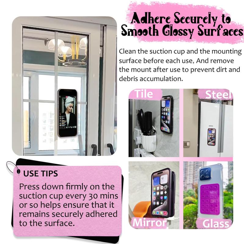 2 Pack Silicone Suction Phone Case Mount, Non Slip Sticky Phone Grip for Cellphone, Silicon Adhesive Suction Cup Phone Mount, Strong Grip Holder for Selfies & Videos