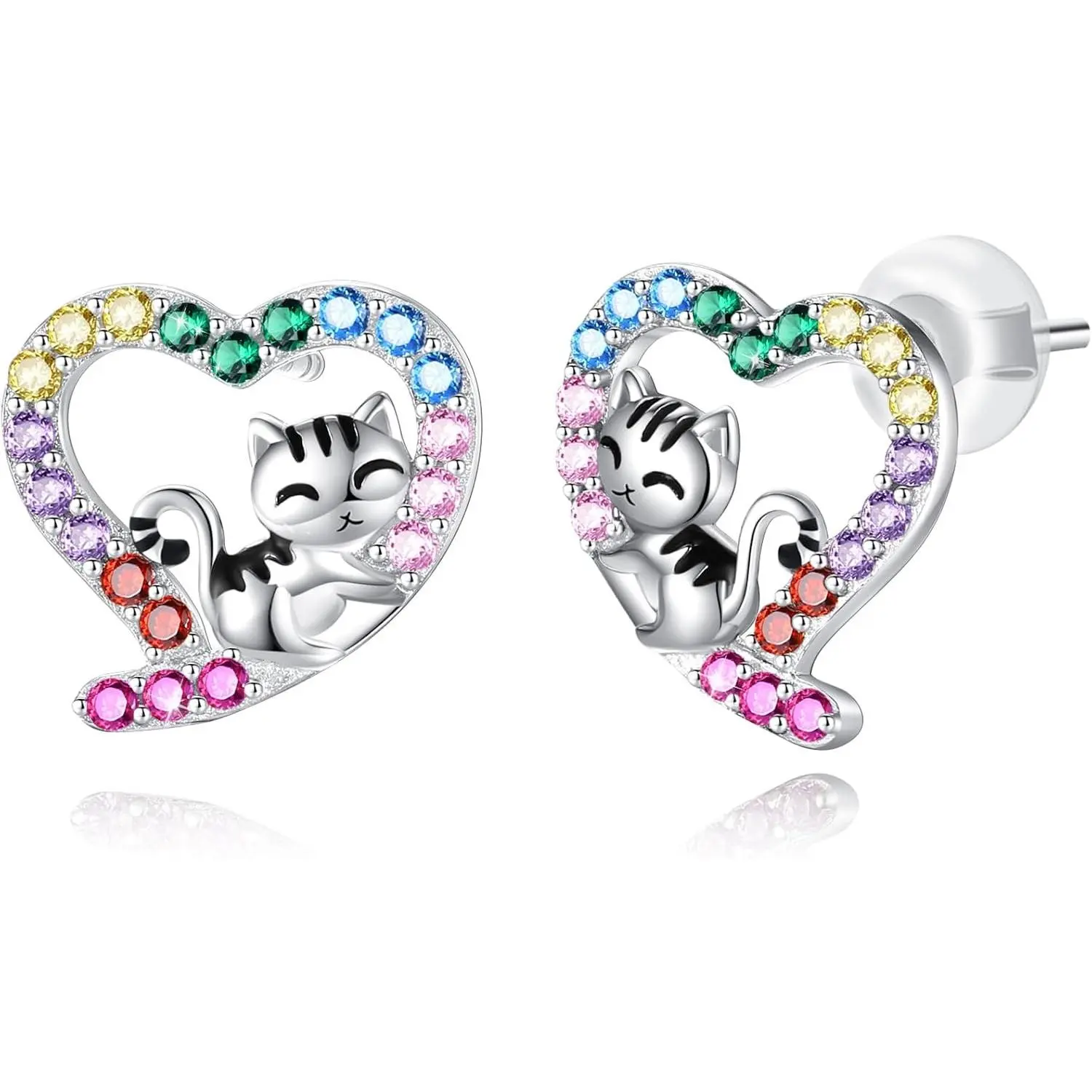 Hypoallergenic Sloth/Panda/Koala/Cat Stud Earrings for Girls Women 925 Sterling Silver Colorful Animal Heart Earring Studs for Sensitive Ears Sloth Jewelry Gifts.