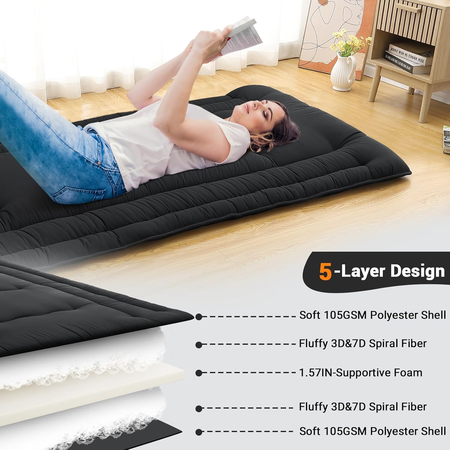 Twin Size / Full Size Futon Mattress, Japanese Floor Sleeping Mat Rollable Tatami Mattress for Dorm, Portable & Foldable Floor Mattress Sleeping Mattress Pad for RV Travel Camping