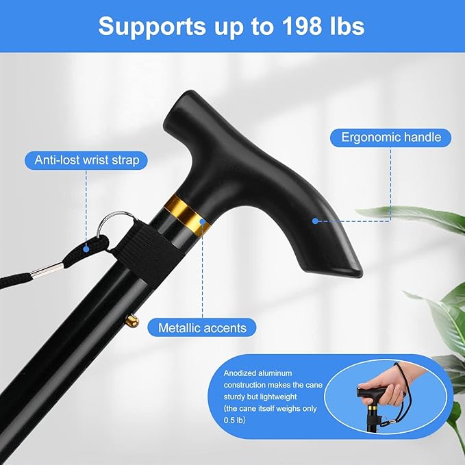 Adjustable Height Folding Cane, Collapsible Portable Lightweight Walking Stick Tool for Men Women Seniors, 5-Level Adjustable Mobility Aid Equipment, Canes for Seniors